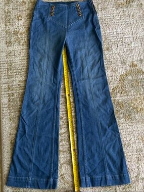 Pilcro Dark Blue High-Waist Flare Jeans with Button Detail
